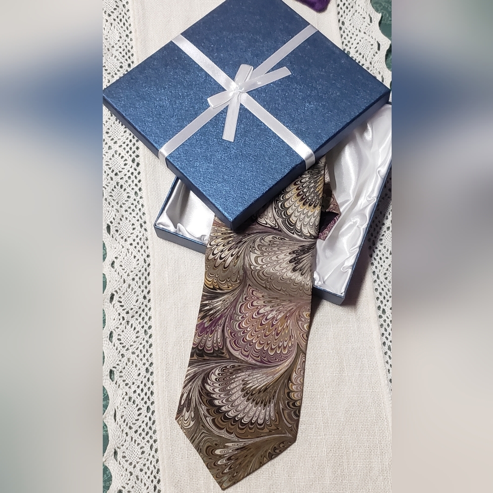 Cosette Original Artisan Hand Painted Marbled 100% Silk neck tie made in USA